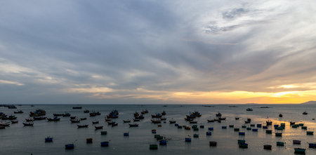 Basket boat and  Fishing boat, Vietnam Nov 2016の写真素材