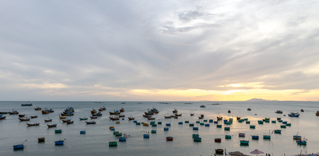 Basket boat and  Fishing boat, Vietnam Nov 2016の写真素材