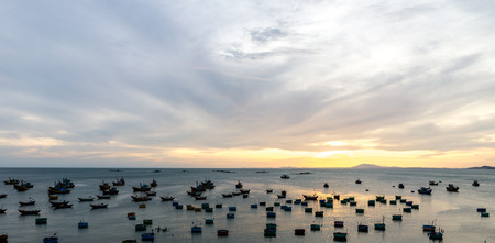 Basket boat and  Fishing boat, Vietnam Nov 2016の写真素材