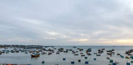 Basket boat and  Fishing boat, Vietnam Nov 2016の写真素材