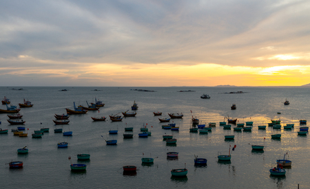 Basket boat and  Fishing boat, Vietnam Nov 2016の写真素材