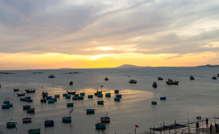 Basket boat and  Fishing boat, Vietnam Nov 2016の写真素材