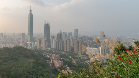 Taipei Skyline at before sunset in Taiwan Dec 2016の写真素材