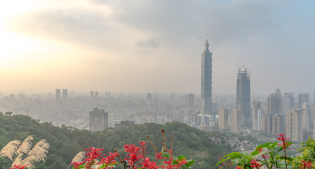 Taipei Skyline at before sunset in Taiwan Dec 2016の写真素材
