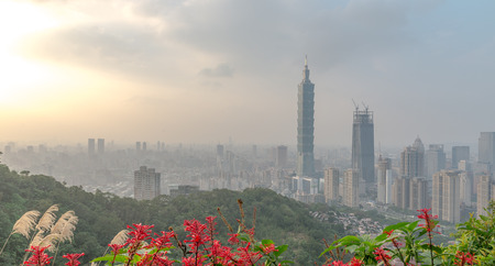 Taipei Skyline at before sunset in Taiwan Dec 2016の写真素材