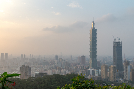Taipei Skyline at before sunset in Taiwan Dec 2016の写真素材