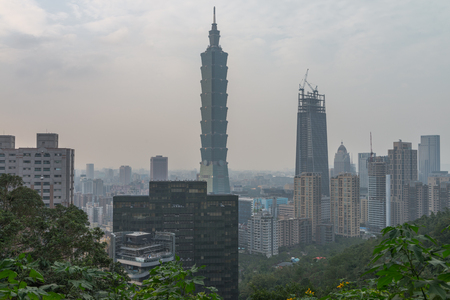Taipei Skyline at before sunset in Taiwan Dec 2016の写真素材