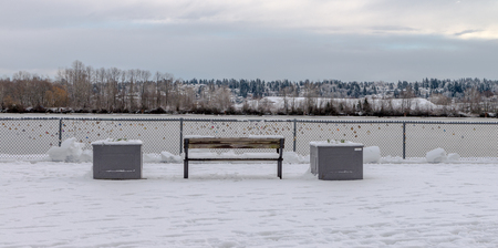 Snowing in a park near a bridge New Westminster, Vancouver Jan 2017の写真素材