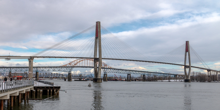 Snowing in a park near a bridge New Westminster, Vancouver Jan 2017の写真素材