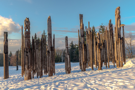 Burnaby Mountain Totem pole Vancouver Jan 2017.の写真素材