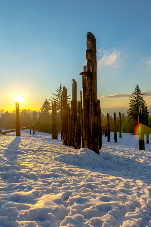 Burnaby Mountain Totem pole Vancouver Jan 2017.の写真素材