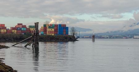 Container Cargo Ship in the Harbor, Vancouverの写真素材