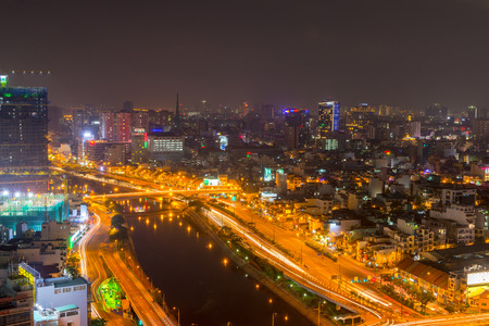 Ho Chi Minh City or Saigon Vietnam â Jul 20, 2016: Business Center District 1 and 3 during night time. Picture taken on Jul 30, 2016の写真素材