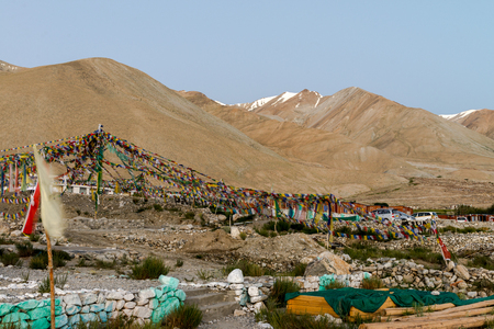 Camping tent at Pangong Lake, Leh Ladakh India Aug 2017.の写真素材