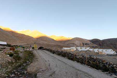 Camping tent at Pangong Lake, Leh Ladakh India Aug 2017.の写真素材