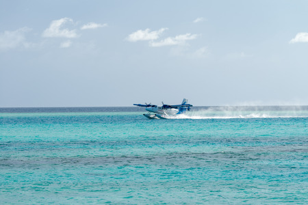 Niyama, Olhuveli island, Dhaalu Atoll/Maldives - June 25th 2018 : Maldivien seaplane/floatplane...