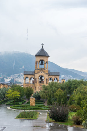 View of beautiful building of the Holy Trinity Cathedral of Tbilisi commonly known as Sameba.