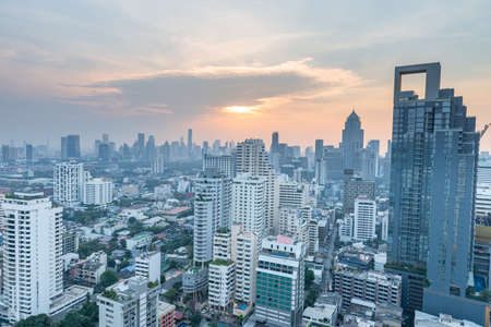 Bangkok Cityscape Business Administrative center view from rooftop during sunset. Picture taken on Feb 28, 2021のeditorial素材
