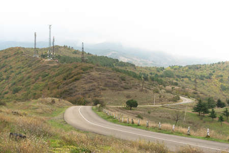Beautiful panoramic view of Ancient Georgian Church Of Holly Cross, Jvari Monastery with Remains Of Stone Wall (Mtskheta City).の写真素材