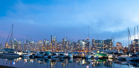 Vancouver night light views with reflection during winter picture took on Oct 2016.のeditorial素材