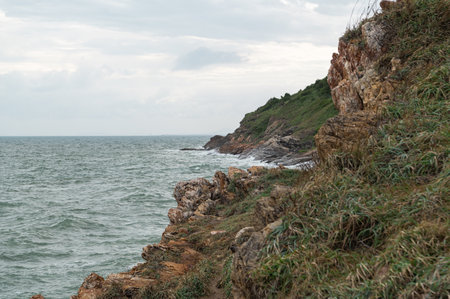 Coast of the Black Sea in Sochi, Russia. View of the sea from the shore.の写真素材