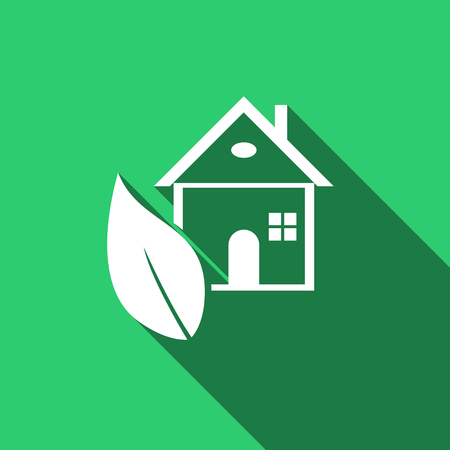 Eco House icon with long shadow. Vector illustrationのイラスト素材