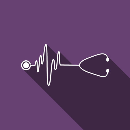 A stethoscope with a heart beat with long shadow. Vector illustrationのイラスト素材