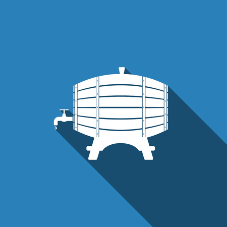 Wooden Barrel icon with long shadow. Vector Illustrationのイラスト素材