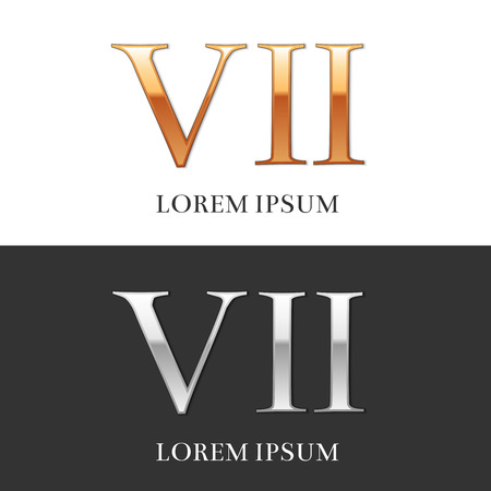 7, VII, Luxury Gold and Silver Roman numerals, sign, symbol, icon, graphic. Vector Illustration.のイラスト素材