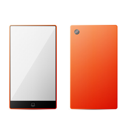 Orange perfectly detailed modern smart phone isolation. Vector Illustration.のイラスト素材