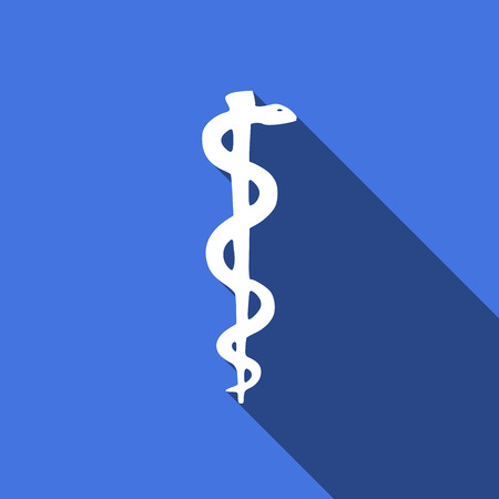 Rod of Asclepius Snake Coiled Up Silhouette with long shadow. Vector illustration.のイラスト素材