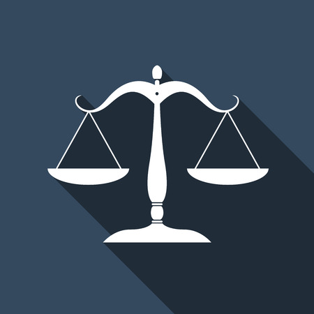 Justice scales silhouette icon with long shadow. Vector illustrationのイラスト素材