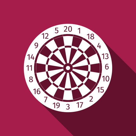 Classic Darts Board with Twenty Black and White Sectors icon with long shadow. Vector Illustration.のイラスト素材