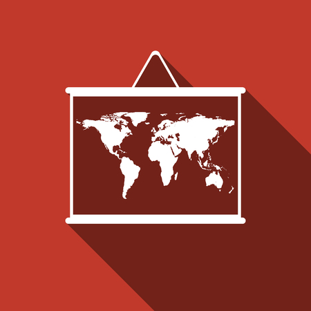 Drawing of map on blackboard icons with long shadow. Vector illustration.のイラスト素材