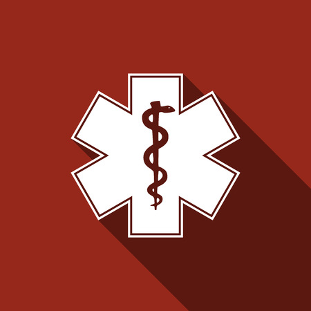 Medical symbol of the Emergency - Star of Life icon with long shadow. Vector illustration.のイラスト素材