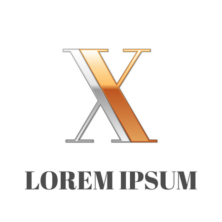 Vector graphic elegant silver and gold impossible font, symbol, alphabet, Letter Xのイラスト素材