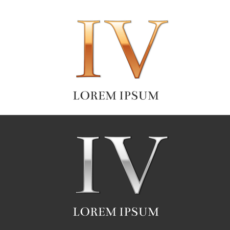 4, IV, Luxury Gold and Silver Roman numerals, sign, symbol, icon, graphic. Vector Illustration.のイラスト素材