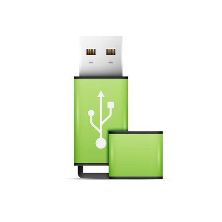 Green universal flash drive isolated on the white background. Vector Illustration.のイラスト素材