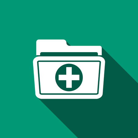 Medical health record folder icon for healthcare with long shadow. Vector Illustration.のイラスト素材