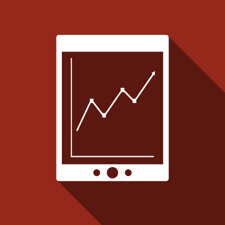 Tablet with business charts icon with long shadow. Vector illustrationのイラスト素材