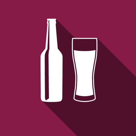 Bottle and glass of beer Icon with long shadow. Vector Illustration.のイラスト素材