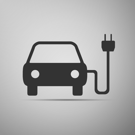 Vector illustration of electric powered car symbol icon with long shadow.のイラスト素材
