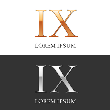 9, IX, Luxury Gold and Silver Roman numerals, sign, symbol, icon, graphic. Vector Illustration.のイラスト素材