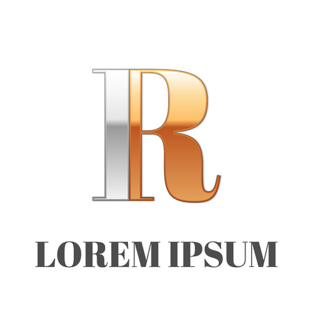 Vector graphic elegant silver and gold impossible font, symbol, alphabet, Letter Rのイラスト素材