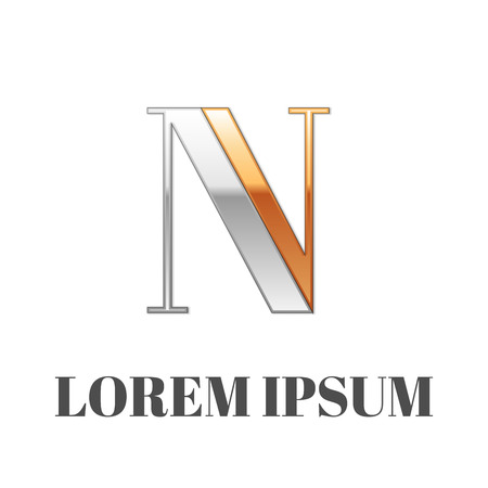 Vector graphic elegant silver and gold impossible font, symbol, alphabet, Letter Nのイラスト素材