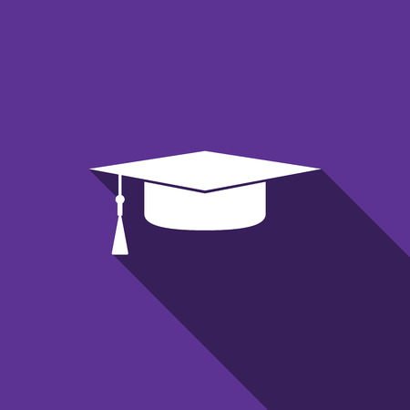 Graduation cap icon with long shadow. Vector illustrationのイラスト素材