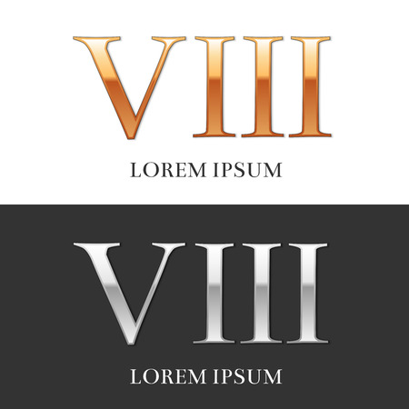 8, VIII, Luxury Gold and Silver Roman numerals, sign, symbol, icon, graphic. Vector Illustration.のイラスト素材