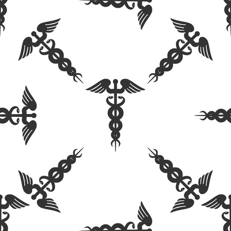 Caduceus medical symbol with long shadow (emblem for drugstore or medicine, medical sign, symbol of pharmacy, pharmacy snake symbol) Icon patternのイラスト素材