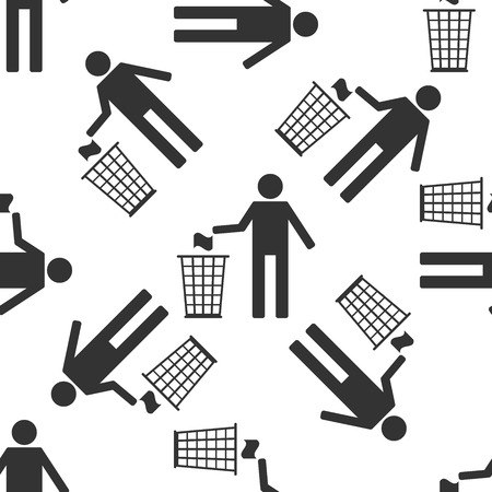 Recycle icon, man throwing trash into dustbin icon patternのイラスト素材