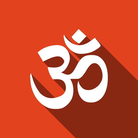 Sign Om. Symbol of Buddhism and Hinduism religions icon with long shadow.のイラスト素材